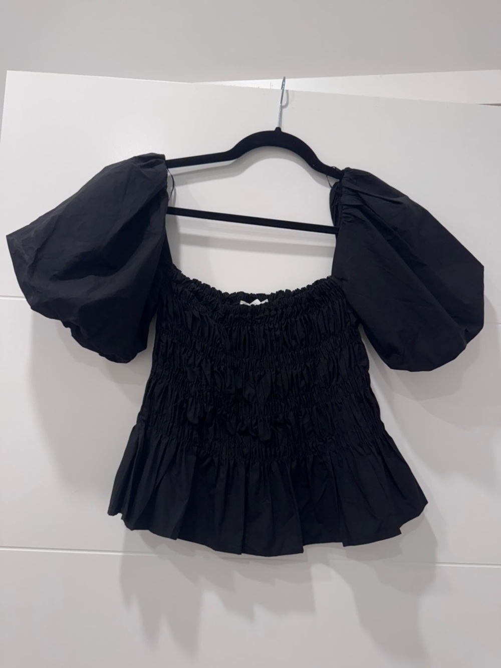 ASTR The Label Black Puff Sleeve Smocked Peplum Top